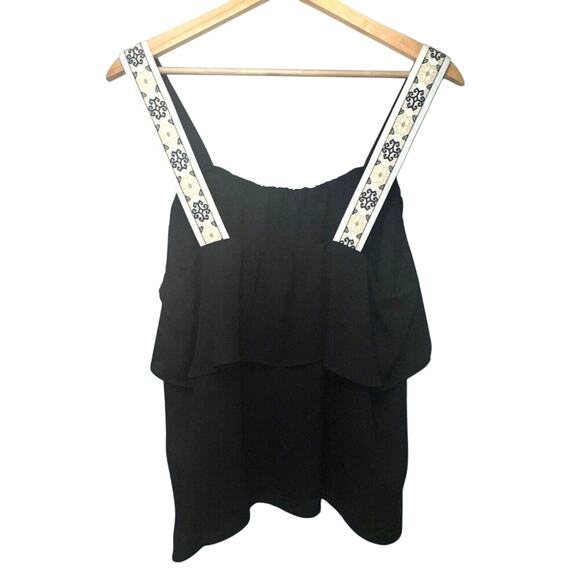 J. Crew Factory Black Layered Top with Embroidered Straps Size 12 - Picture 2 of 4